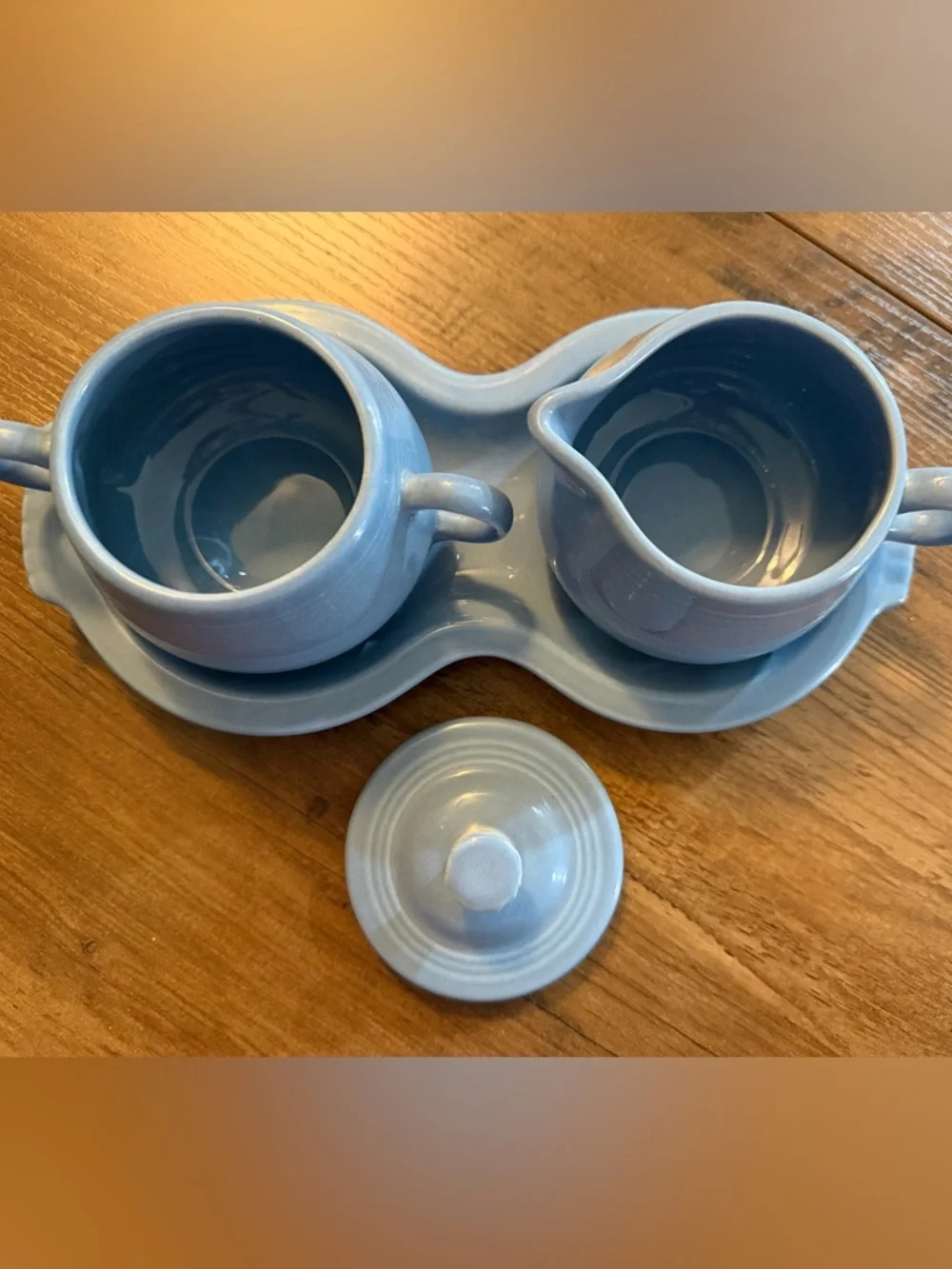 Fiesta Light Blue Sugar and Creamer Set with Tray